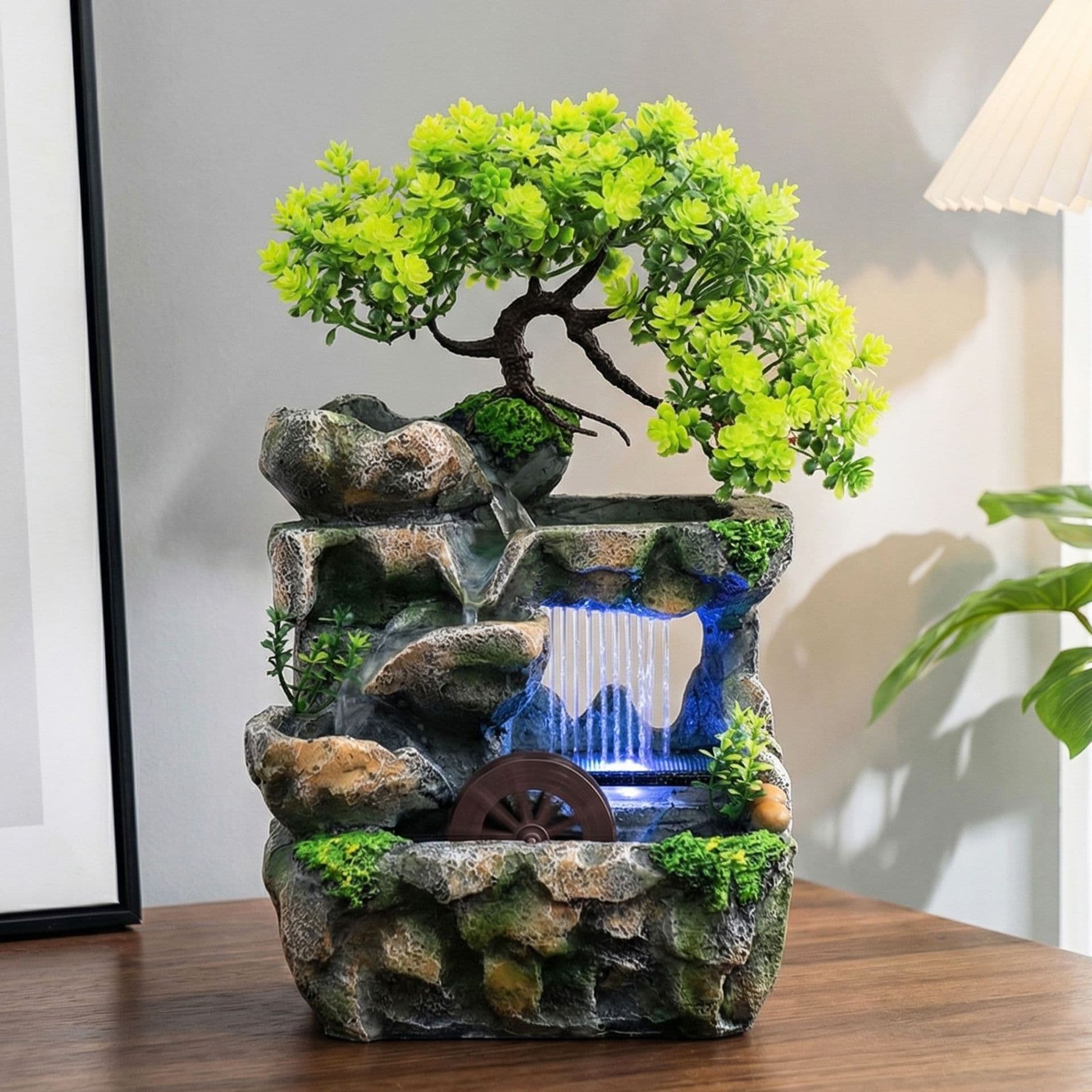 Cross-border Free Shipping E-commerce Desktop Miniature Rockery Simulated Tree Fountain Rain Scene Creative Waterfall Ornament Yiwu Factory Direct Sales