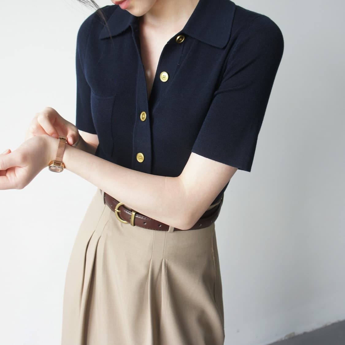 Premium French-style Polo Collar Ice Silk Knit Top for Women 2026 New Summer Short Sleeve T-Shirt Elegant Chic Blouse