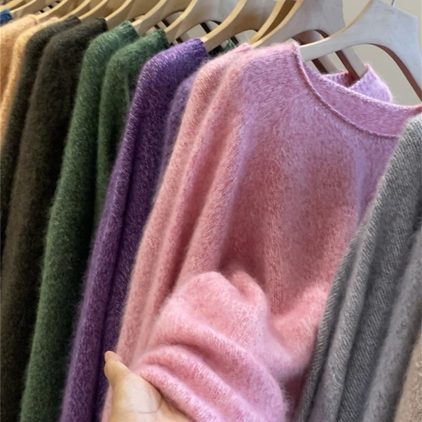 Fancy Yarn Wool Brushed! Australian Wool Fancy Yarn Craft One-Piece Rolled Hem Knit Sweater for Women
