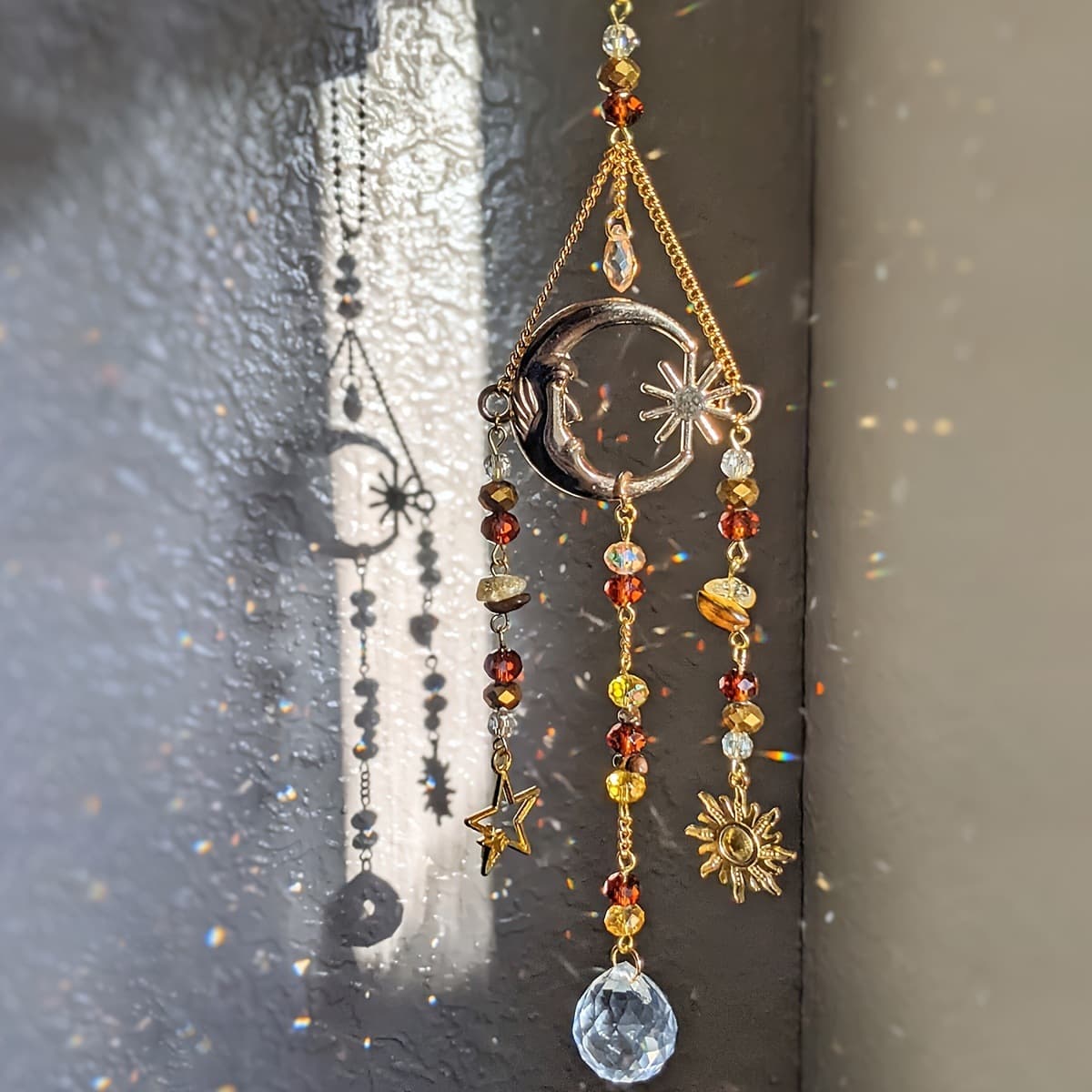 Crystal Moon Goddess Sun Crystal Crescent Moon Sun Catcher Outdoor Home Hanging Decoration