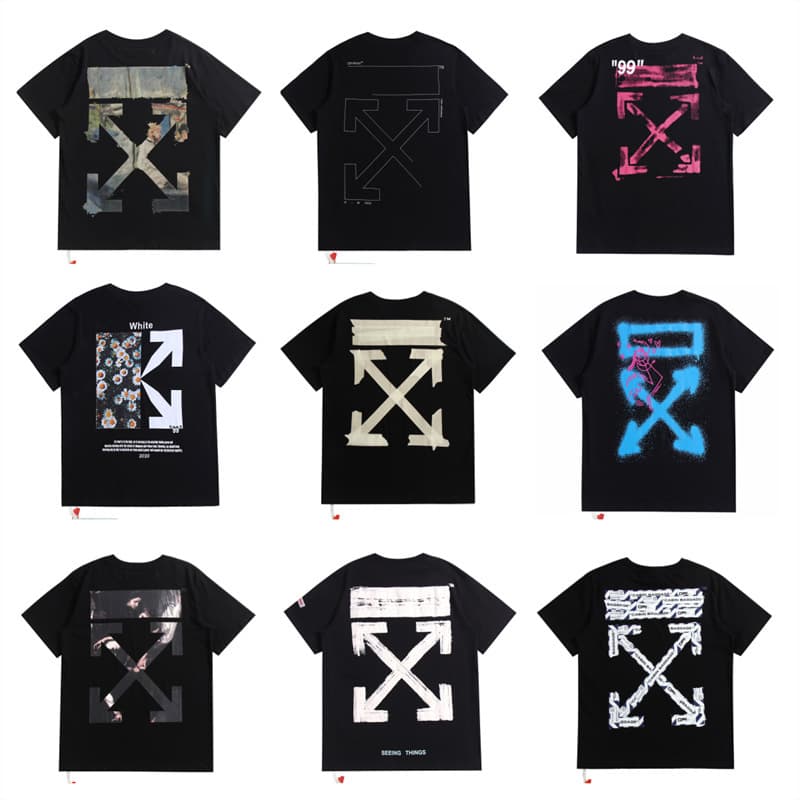 OFF hot stamping tape arrow print short-sleeved men's OW plus size couple half-sleeved women's WHITE trendy T-shirt