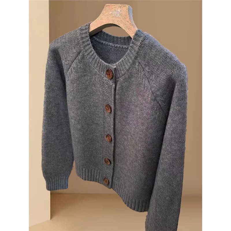 Design Sense Round Neck Knit Sweater Coat for Women, 2025 Spring/Autumn New Style Petite Short-Length Unique Top Trendy