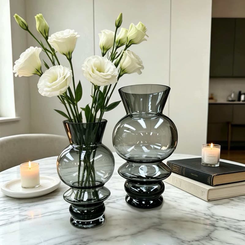 Tongshengyuan Simple Ins Style White Belly Glass Vase Decoration Home Showroom Flower Arrangement Ornament