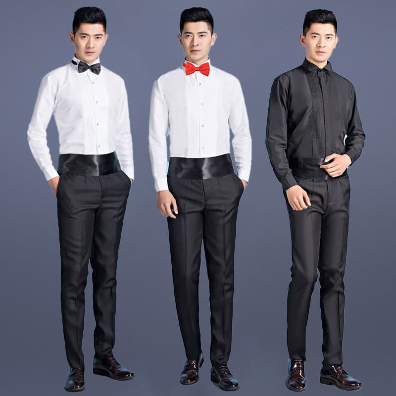 Long-Sleeved White Slim-Fit Shirt for Men Stage Choir Performance Dress Tailcoat Wedding Best Man Pleated Shirt