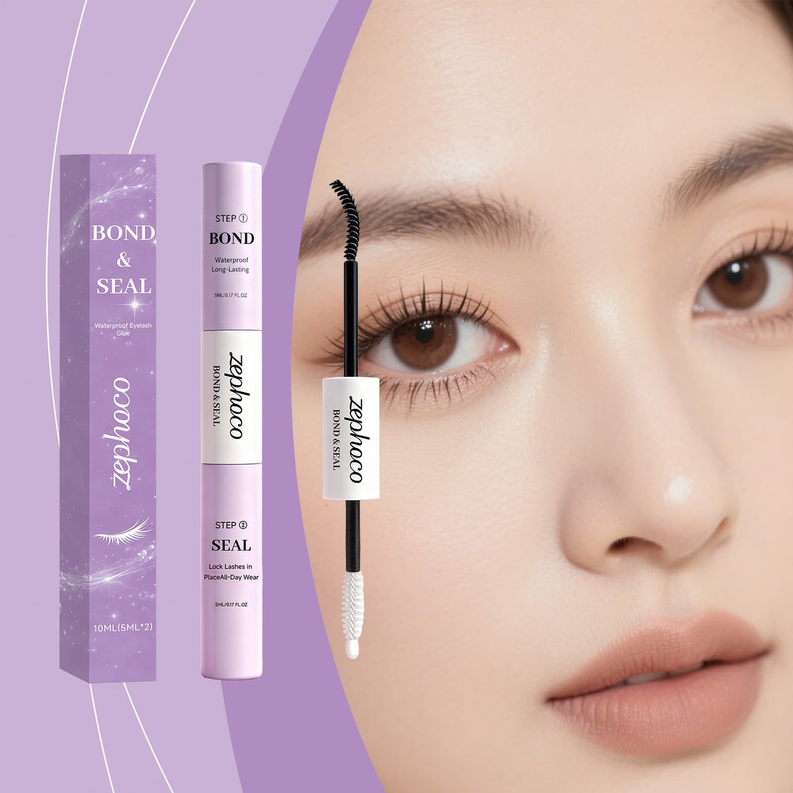 zephoco waterproof long-lasting eyelash glue for daily commuting, long-lasting styling, double-ended design, portable and natural makeup effect