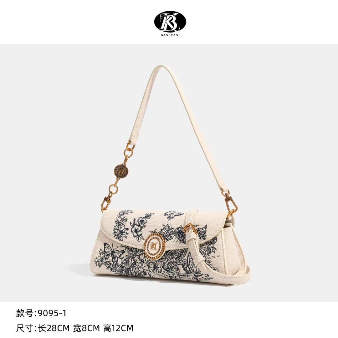 Fashionable Versatile Women's Embroidered Chain Underarm Bag Single Shoulder Slant Cross French Bread Small Square Bag