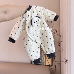 Baby Winter Fleece-Lined Thickened Outwear Romper, Warm Cotton Suit, One-Piece Crawling Suit