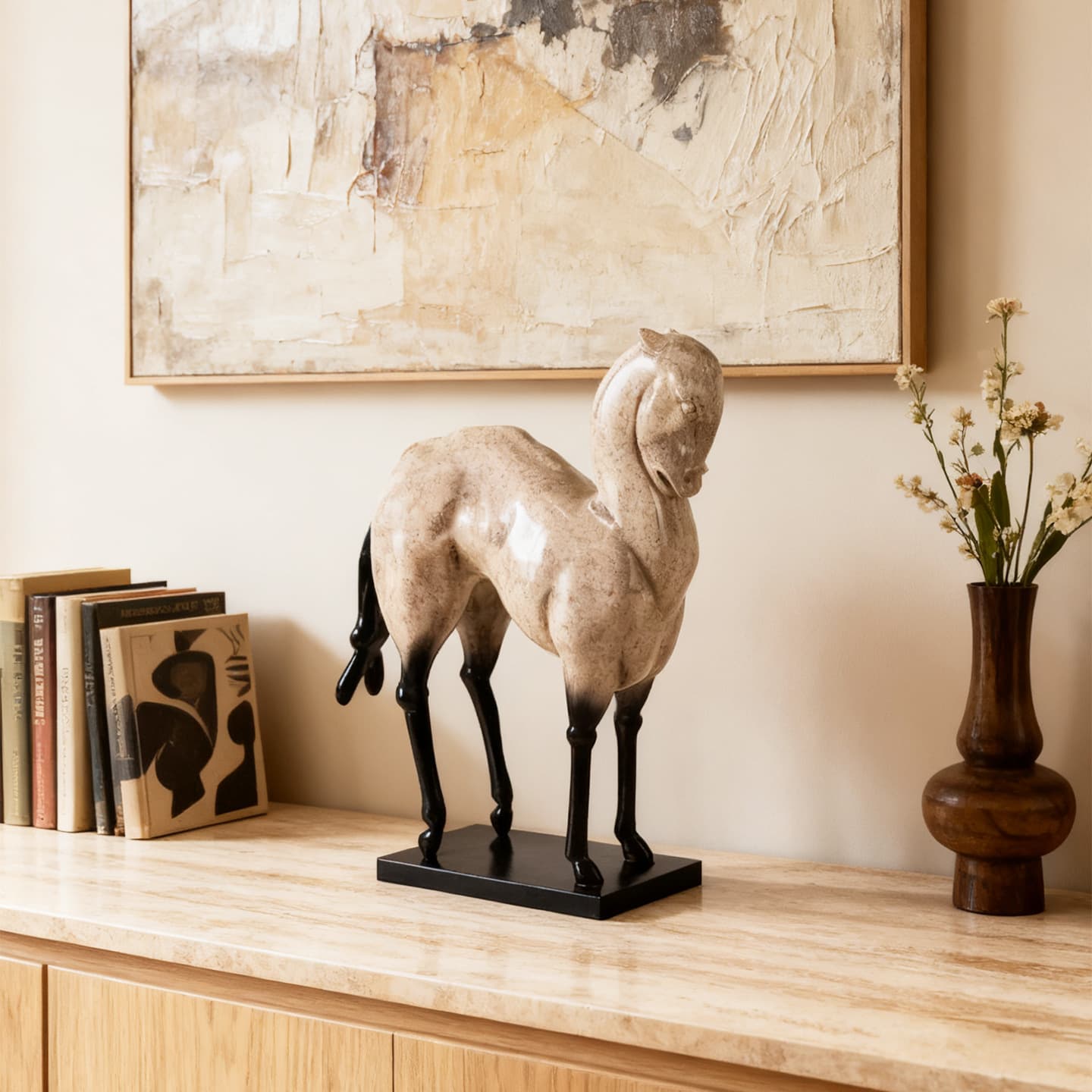 New Chinese-style Desktop and Entryway Cabinet Horse Sculpture for Showroom and Office Decor
