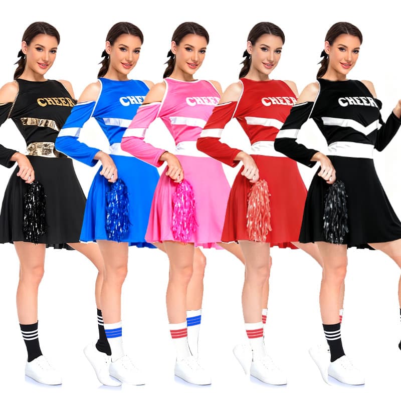 Cheerleading Squad Costume, Cheer Pom-Poms, European and American Cheerleader Cosplay Outfit, Girls Cheerleading Uniform Fashion Clothing