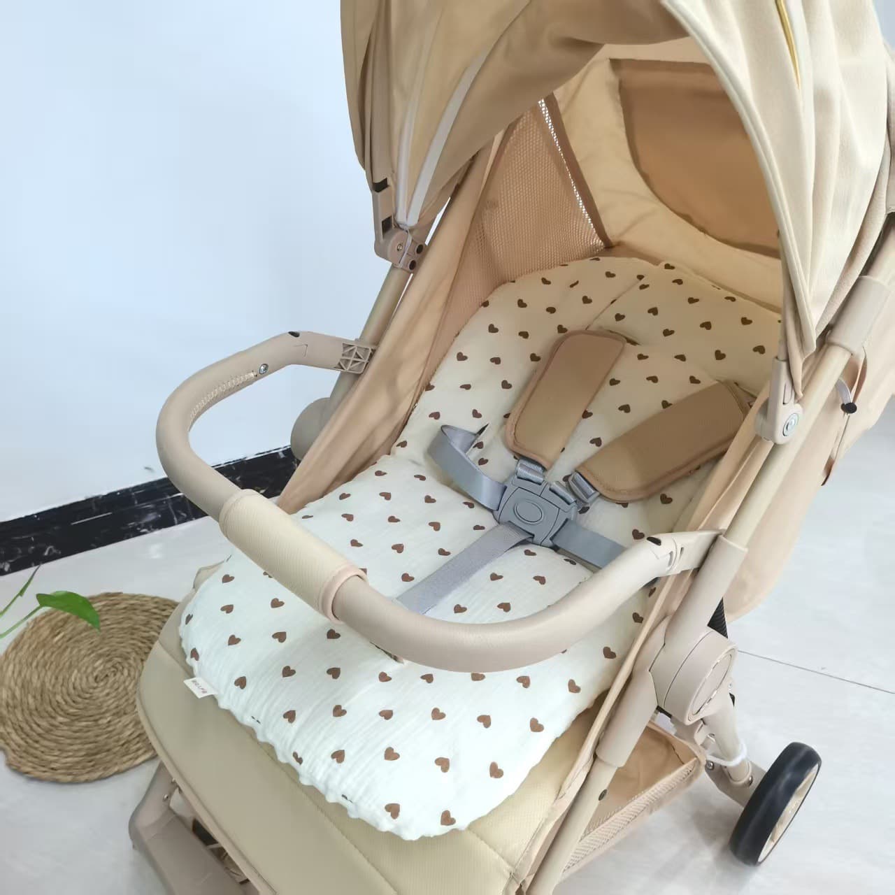 New Baby Stroller Pad Pure Cotton Crepe Fabric Stroller Cushion Baby High Chair Bean Cotton Pad Warm All-Season Universal