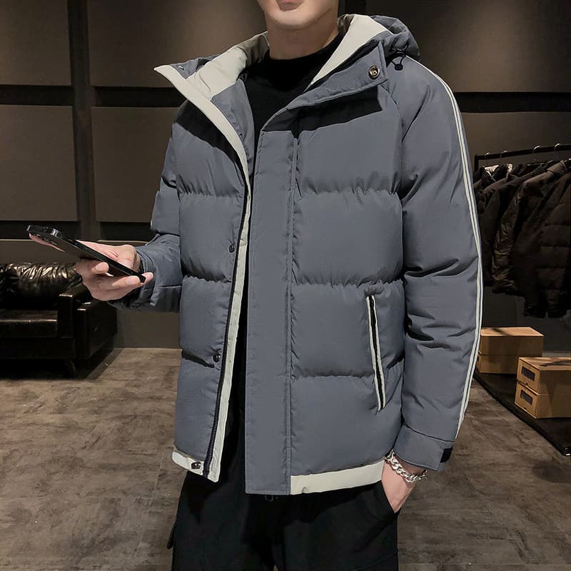 Drop Shipping Men's Winter Cotton Coat Thickened Hooded Warm Korean Style Solid Color Casual Jacket for Young Men
