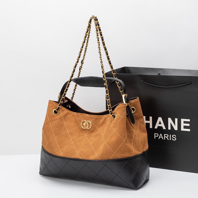 Chanel-Style Bag 25A Lazy Casual Tote Hobo Bucket Bag Small Chain Shoulder Contrast Color Handbag Women