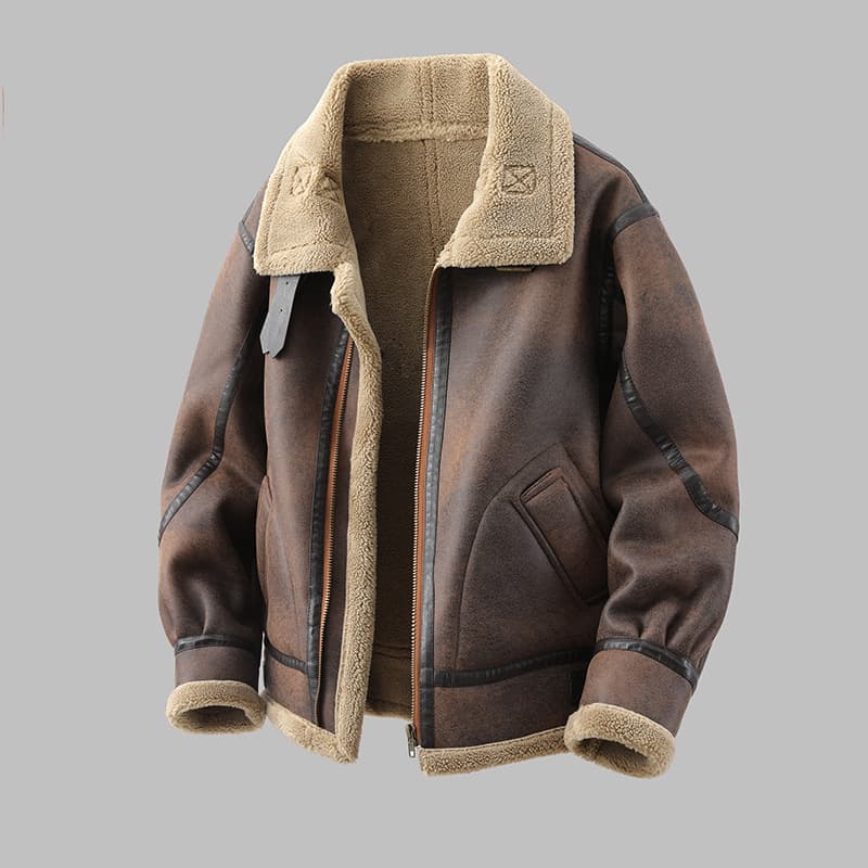 [In Stock] Winter Retro Fur and Suede Fleece Jacket Thickened Leather Coat P215