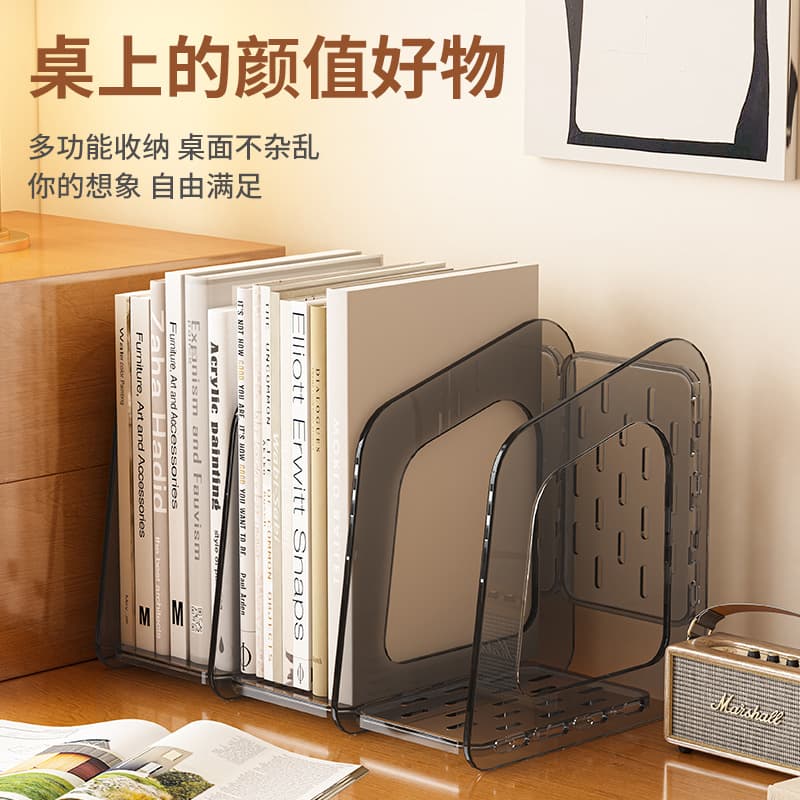 Transparent Foldable Book Stand File Notebook Divider Rack with Handle Student Desktop Storage Organizer Shelf