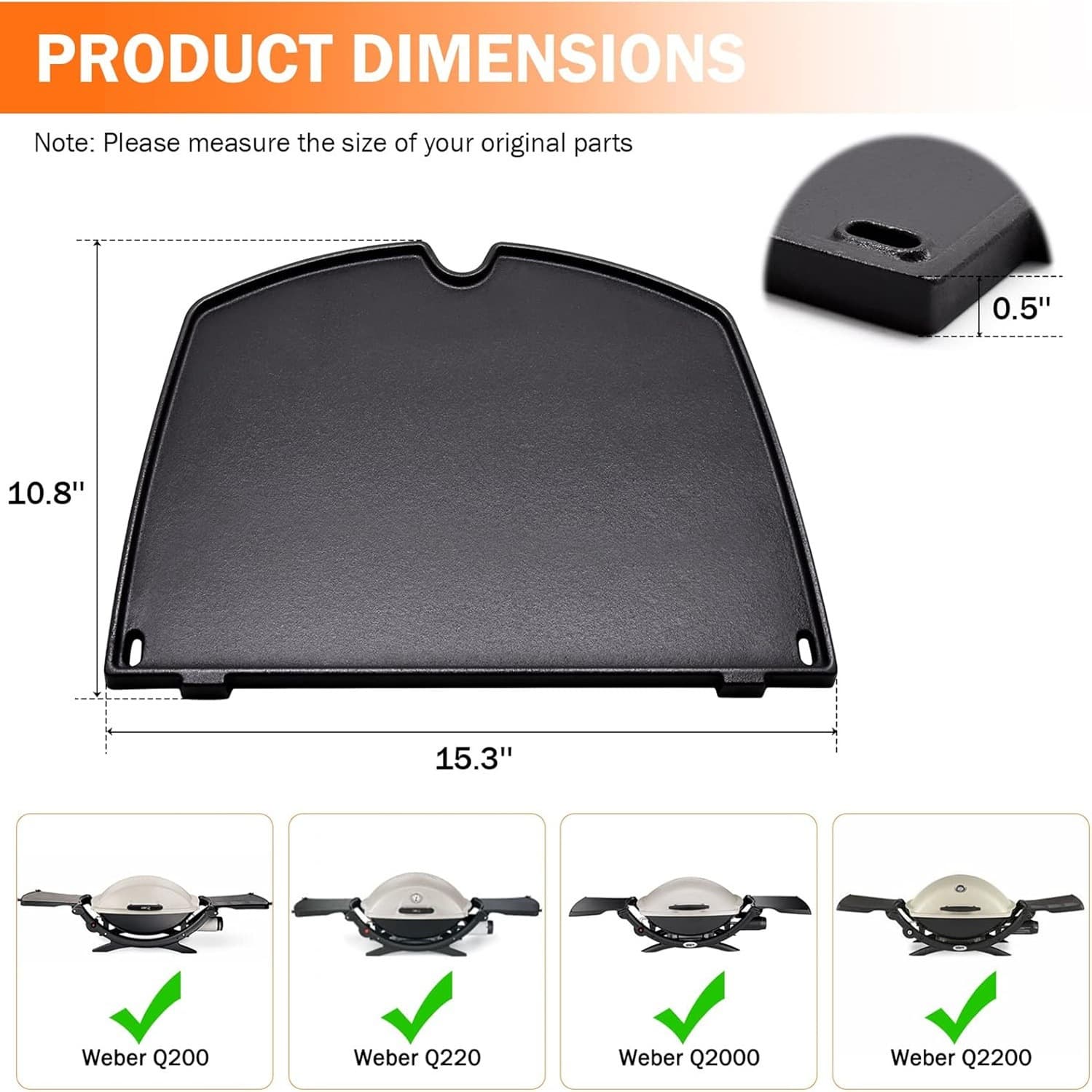 Amazon Hot-Seller Cast Iron Grill Plate 6559 Compatible with Weber Q2200 Q2000 Q2400 Q220 Series Gas Grills