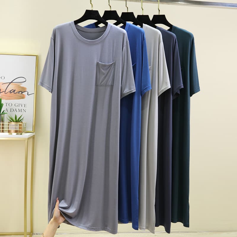 Modal Men's Sleep Dress Short Sleeve Nightgown Thin Loose Plus Size Ice Silk Pajamas Casual Homewear