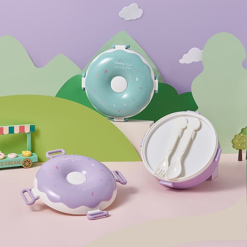 Donut stainless steel lunch box, creative and cute lunch box for students and office workers, heated portable lunch box with compartments