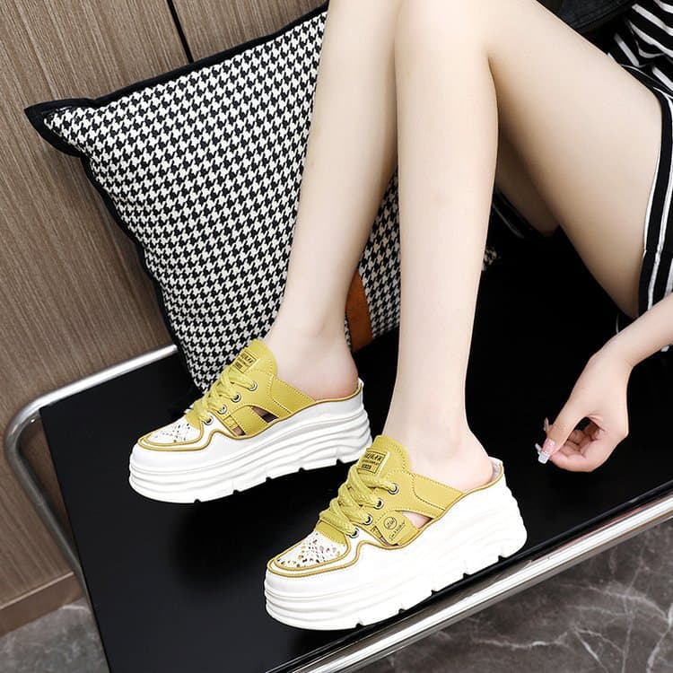 Baotou inner heightening half slippers for women to wear outside in summer 2026 new fashion thick-soled lazy sandals half slippers for women