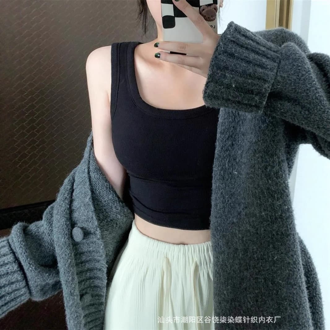 High-Waist Cropped Design Outerwear Base Cami Racerback Vest Women's Inner Layer Sleeveless Top