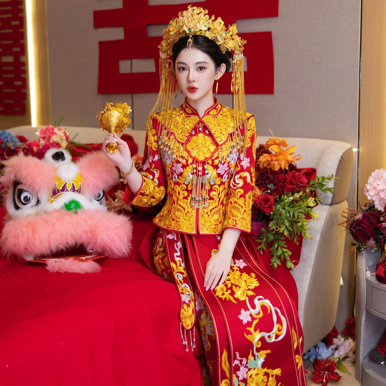 [Jin Sui] 2025 New Style Wedding Dress with Dragon and Phoenix Robe - Slimming Chinese Style
