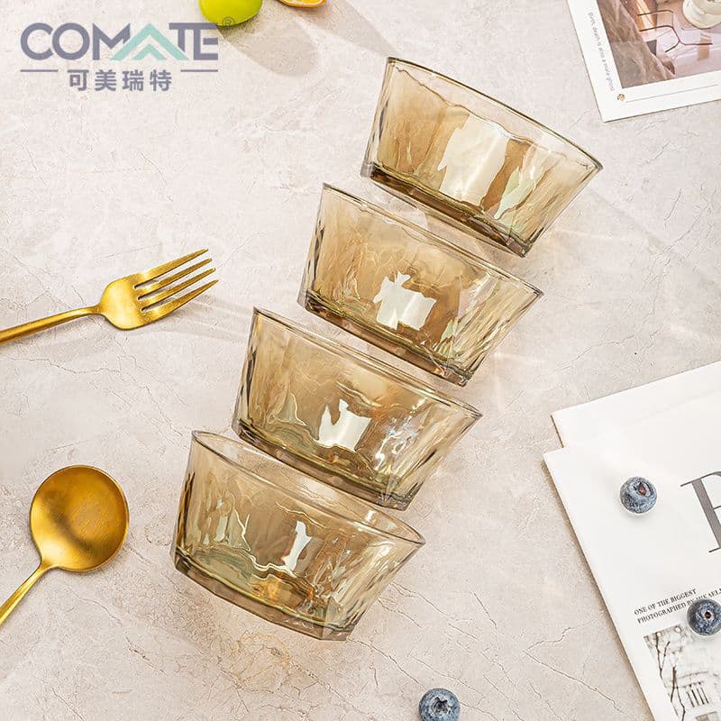 Trendy Home High-End Amber Glass Bowl Set - Salad Bowls, Noodle Bowls, Glass Dinnerware Set, Light Luxury