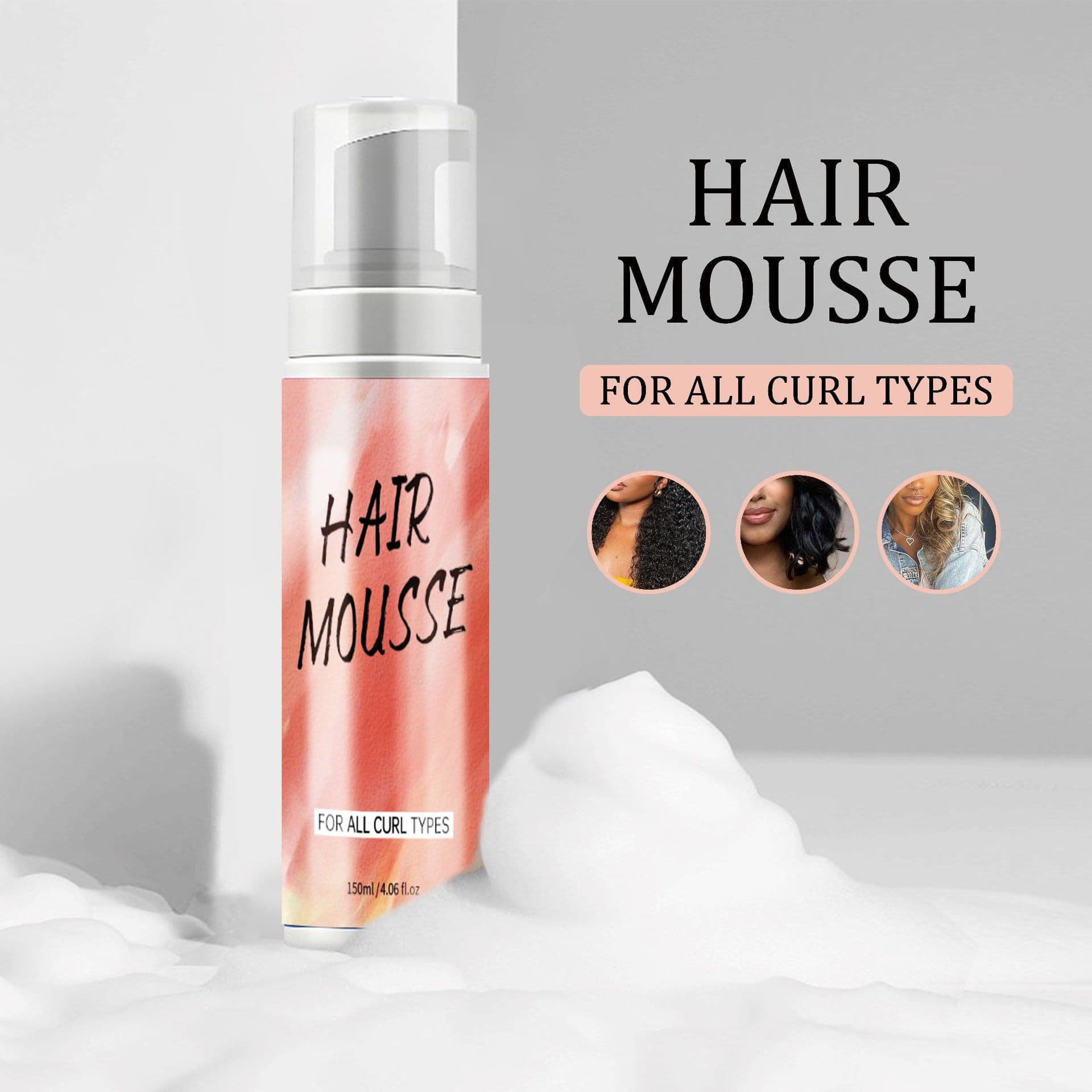 Cross-border Curl Setting Mousse 150ml Moisturizing Anti-Frizz Gel Curl Spray Foam Factory Stock Direct Shipping