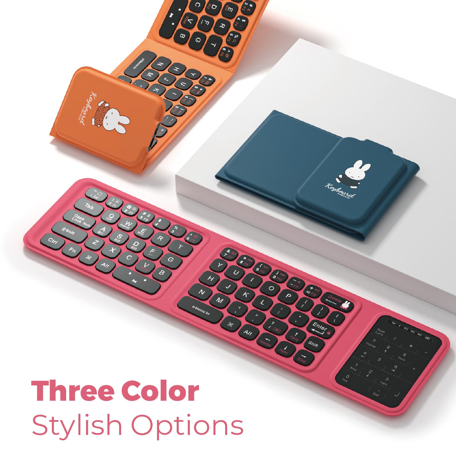 Miffy Tri-Fold Bluetooth Keyboard with Charging, Mini Keys for Laptop, iPad, Tablet Wireless Keyboard