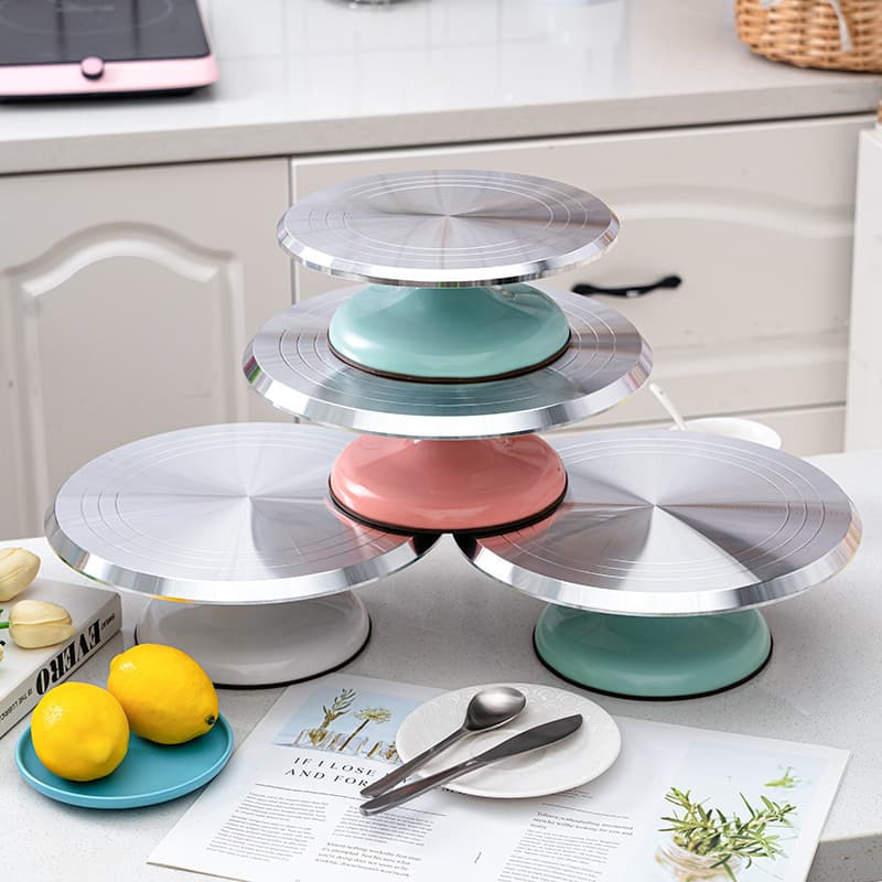 Aluminum Alloy Cake Turntable, Birthday Cake Rotating Stand, Home & Commercial Baking Tool, Smooth Icing Spinning Base