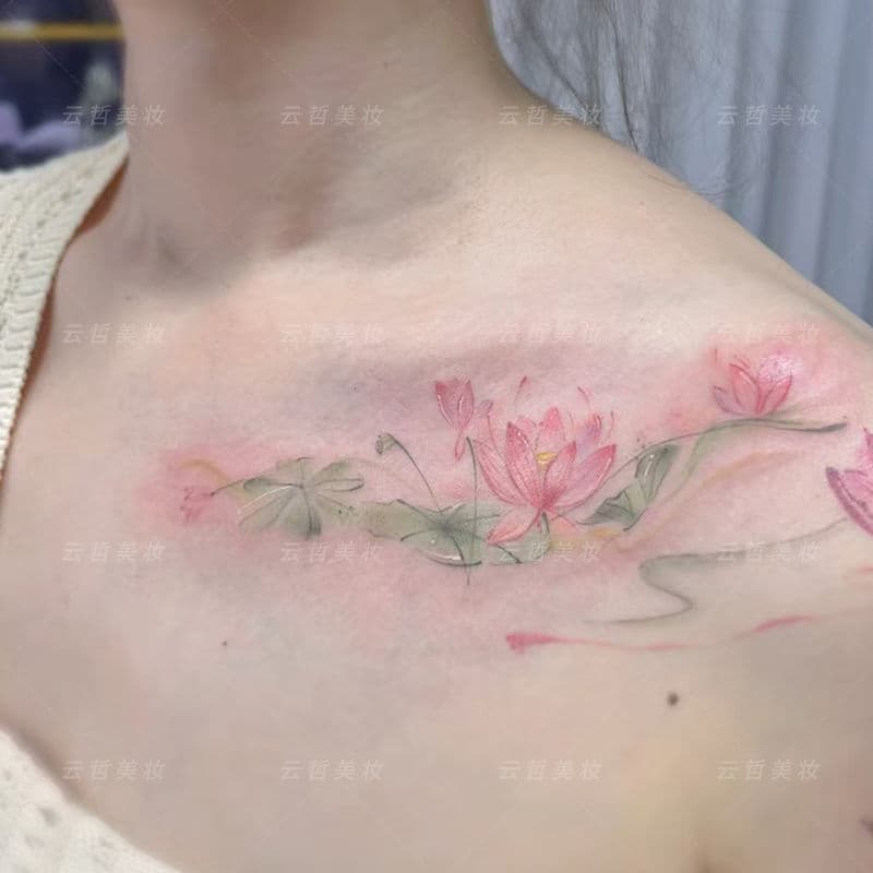 Lotus Kiss Collarbone Tattoo Sticker Chinese Style Washable Waist Leg Ins High-Looking Pure Desire Cool Hot Girl