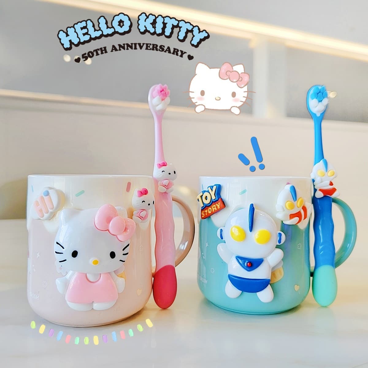 Cute Cartoon Toothbrush Cup Food-Grade Material Kids Girls Mouthwash Cup High Aesthetic Student Toothbrush Cup Set