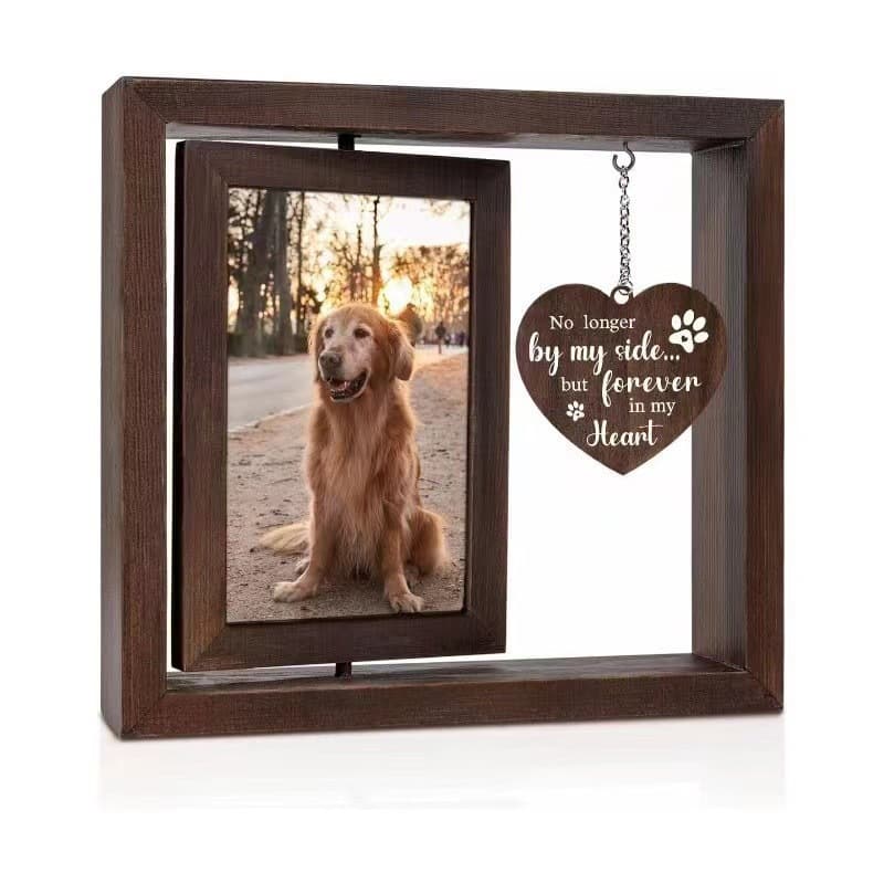 Wooden Rotating Photo Frame Heart Tag Pet Memorial Frame Cat Dog Growth Photo Frame Tabletop Picture Frame