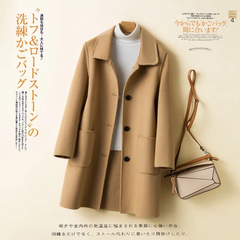 Off-Season Pure Wool Coat for Women Mid-Length 2022 Winter New Korean Double-Faced Cashmere Wool Blend Outerwear