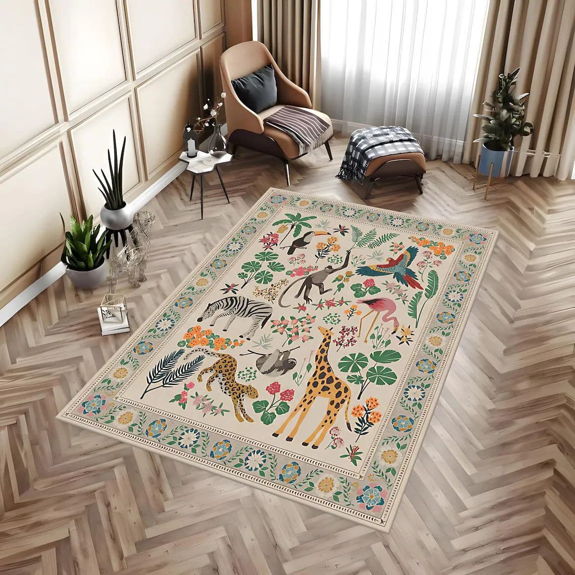 Cross-border Amazon Forest Vintage Living Room Rug Non-slip Stain-resistant Easy Care Sofa Blanket Bedroom Wear-resistant Bedside Rug