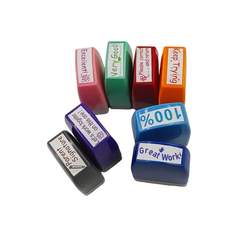 Fun Teacher Comment Stamp Set. 8-Pack English Encouragement Stamps for Kids, Assorted Colors. New Arrival.