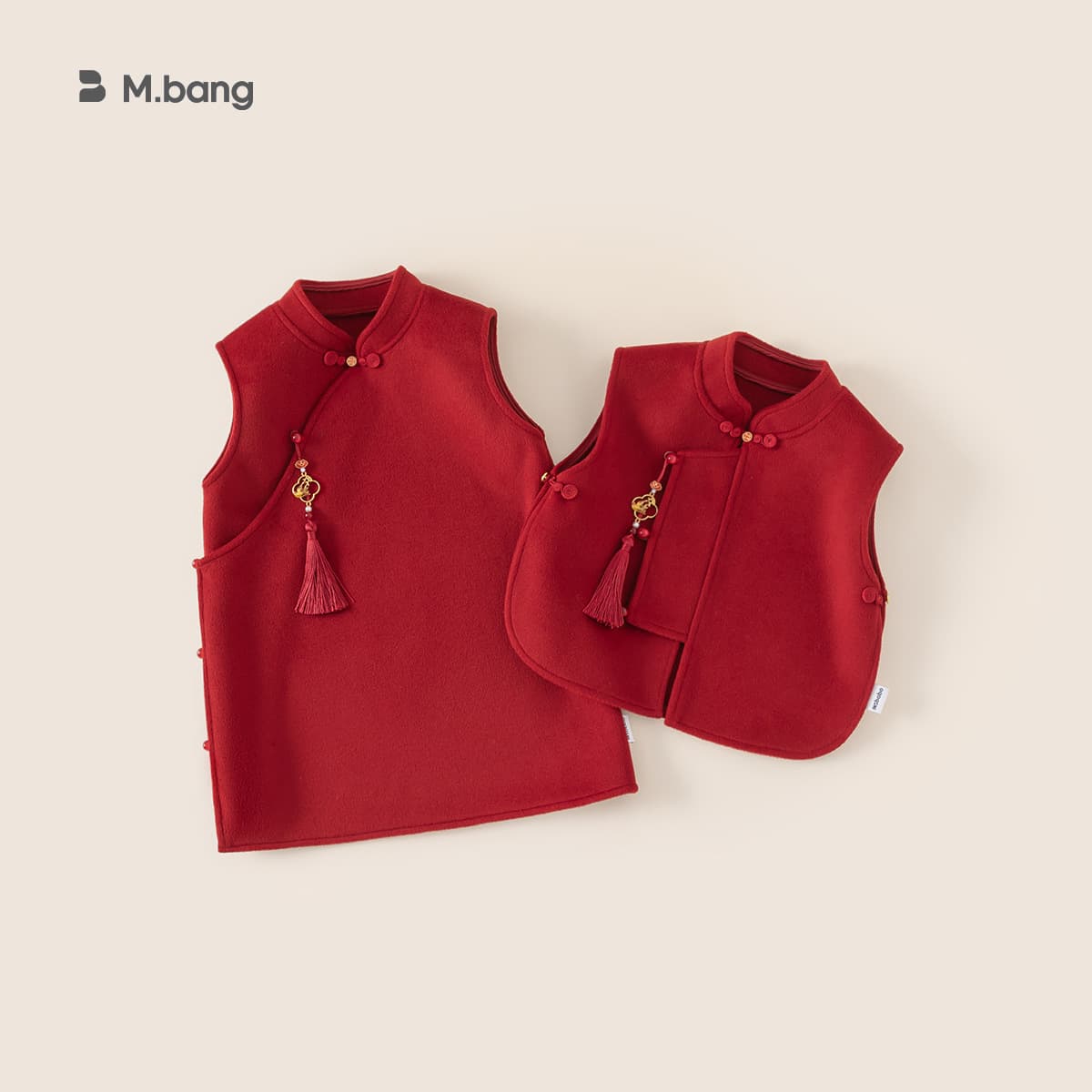 Bangxuan Children's Wear Girl's Cheongsam New Year Dress, Winter Children's New Chinese Style National Vest, Baby Girl's Red Vest Dress