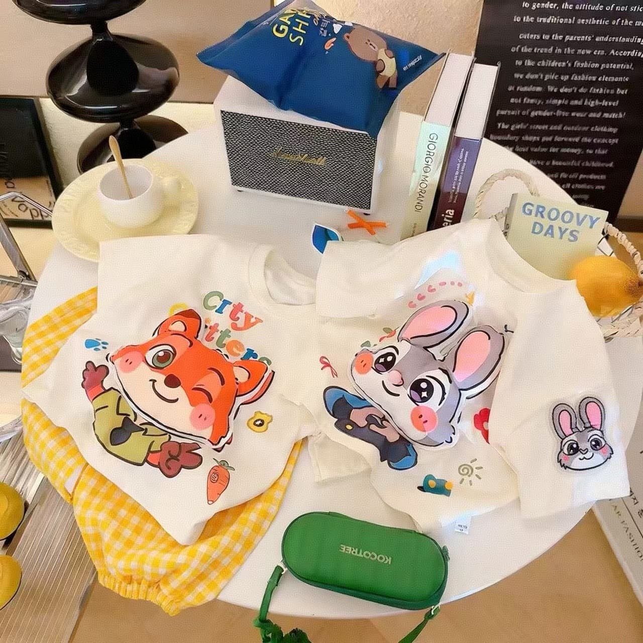 Children's pure cotton short-sleeved 2026 summer boys and girls loose Korean version cartoon three-dimensional doll rabbit fox T-shirt