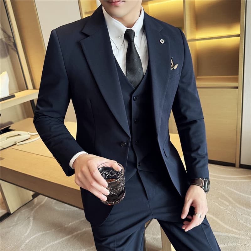 High Quality Men's Business Suit Single Button Notch Lapel Commuter Suit Cotton Blend Polyester Viscose Spandex