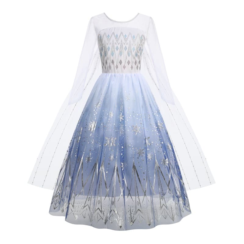 2024 Frozen 2 Anna Elsa Dress Girls Princess Dress Snowflake Print Christmas Performance Dress