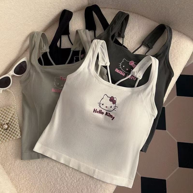 HelloKitty Backless Camisole with Padded Bra, Sweet and Spicy Slim Fit Layering Top