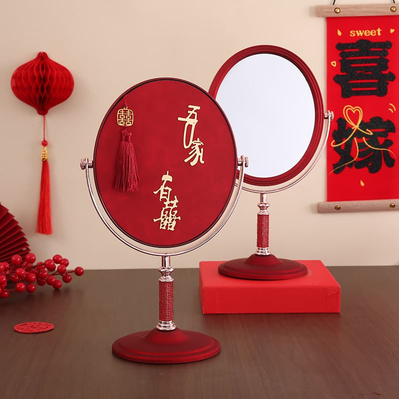 Chinese dowry wedding mirror set for brides, complete red bridal trousseau items for marriage preparation