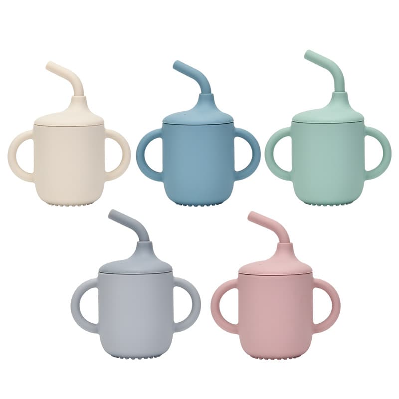 Cross-border Hot-selling Children's Learning Cup with Silicone Straw, Lid, Handle, Drop-resistant, Printable Pattern/Logo