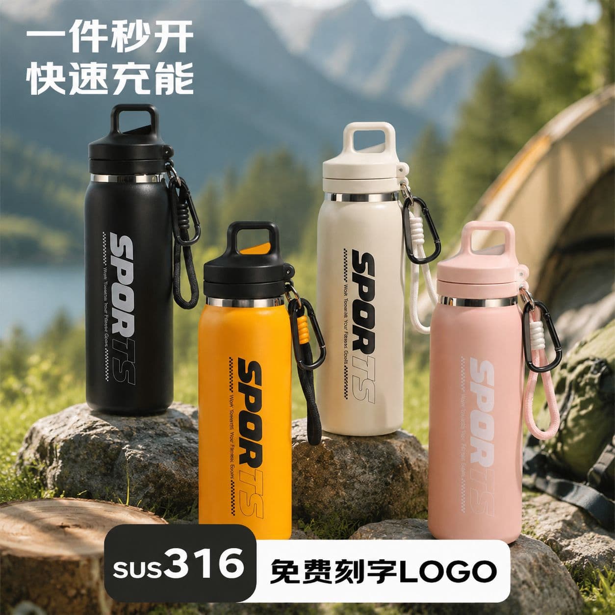 Sports Portable Vacuum Insulated Mug 316 Stainless Steel One-Key Quick-Open Thermal Water Bottle for Men Large Capacity Outdoor Straw Cup