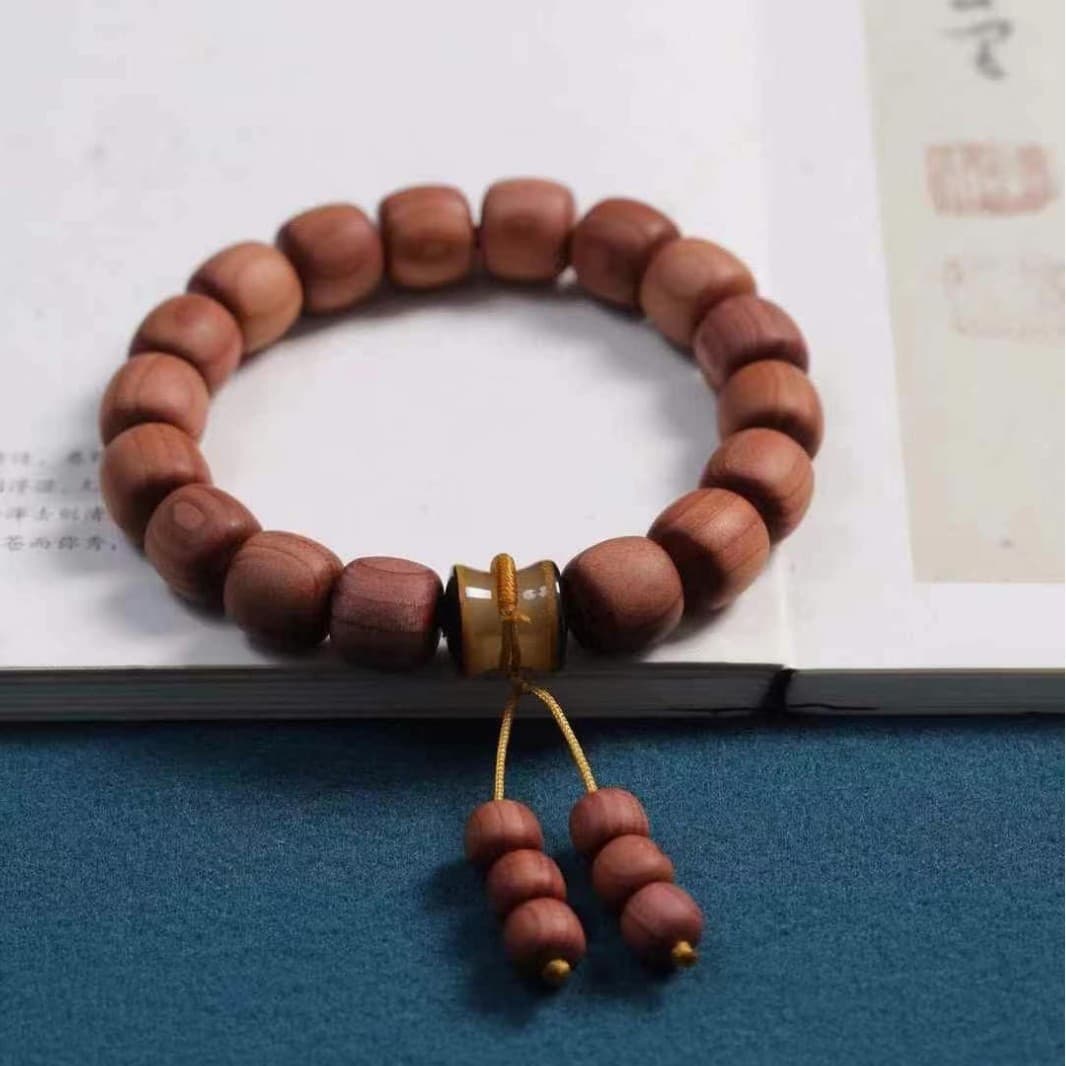 Authentic Red Cypress Wood Bracelet, Fine Fragrance, Buddhist Prayer Beads, Sandalwood Bracelet, Men and Women Carved Wood Beads, Wood Art