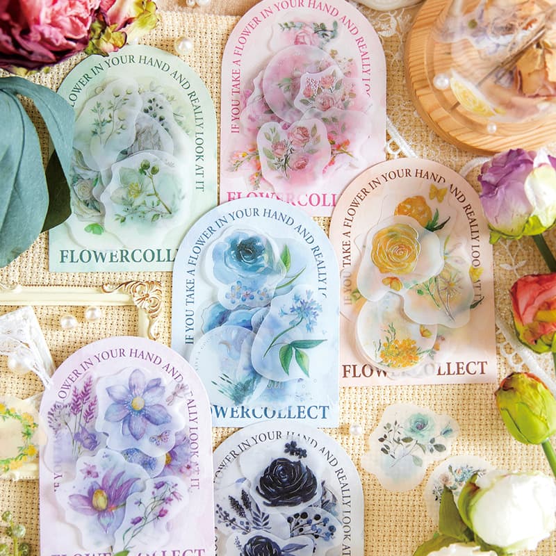 Yanji Sticker Pack Flower Knows the Answer Series Small Fresh Handbook Collage Decorative Materials 30 Pieces 6 Choices