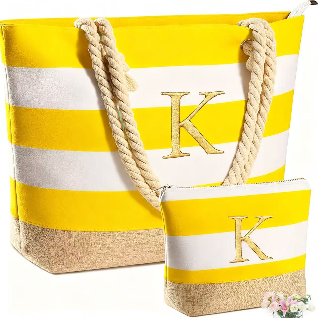 Waterproof Cross-Border Striped Beach Bag Cotton Rope Handheld Shoulder Bag Travel Bag Large Capacity Mother-Child Bag Tote Lightweight