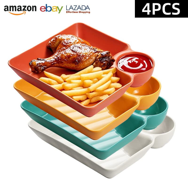 Cross-Border Hot-Selling Dumpling Plate Set for Home Use with Sauce and Vinegar Plate Creative Sushi Fried Chicken Plate French Fries Snack Plate