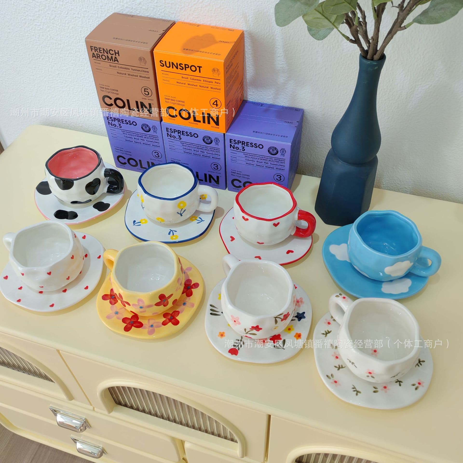 Underglaze Coffee Cup Afternoon Tea Cup Set Breakfast Milk Cup Heart Ceramic Water Cup Russian Household Cup