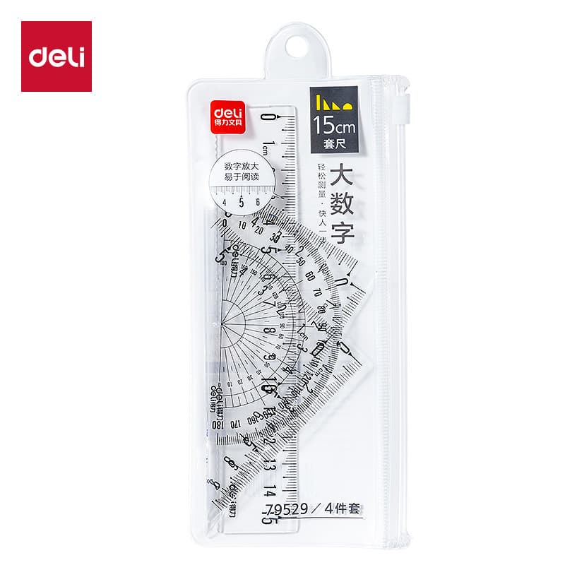 Deli set of rulers simple student exam learning drawing 15cm triangle ruler ruler protractor stationery supplies wholesale