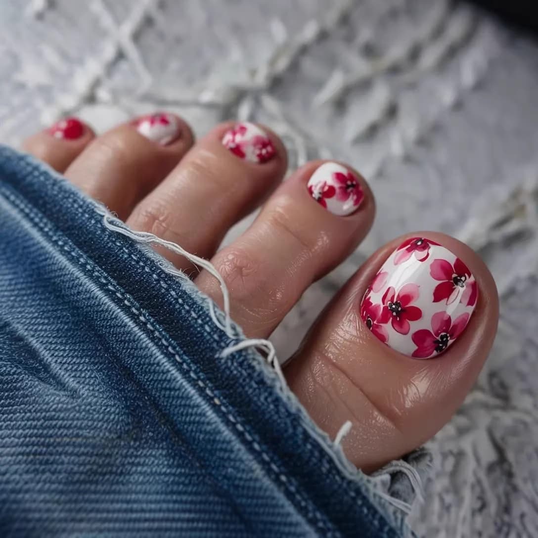 Cross-border Hot Selling European and American Little Red Flower Wearable Light Luxury Toenails Fake Toenails Nail Art Removable
