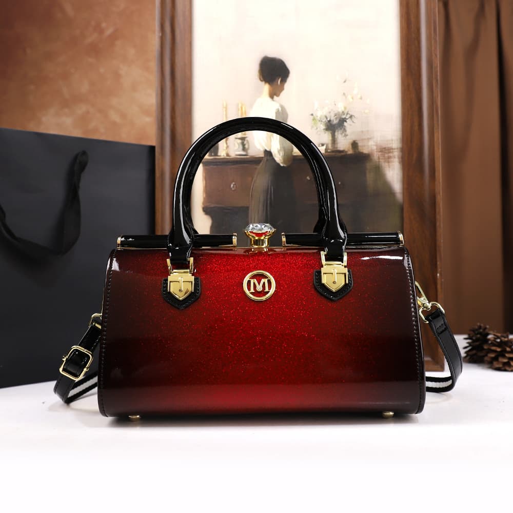 2026 New Pillow Bag Women's Bag Hand-held Shoulder Rhinestone Middle-aged Women's Mom Bag Messenger Bag Retro Boston